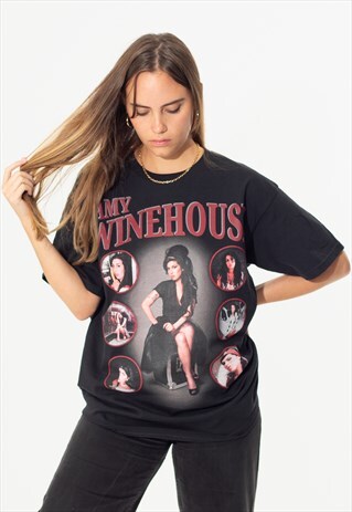 AMY WINEHOUSE UNISEX TEE PRINTED T-SHIRT IN BLACK