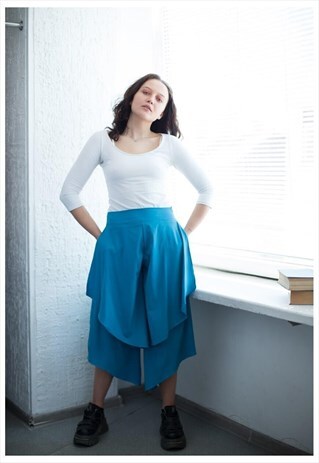 VINTAGE 80'S DOUBLE LAYER HIGH WAISTED CULOTTES IN BLUE