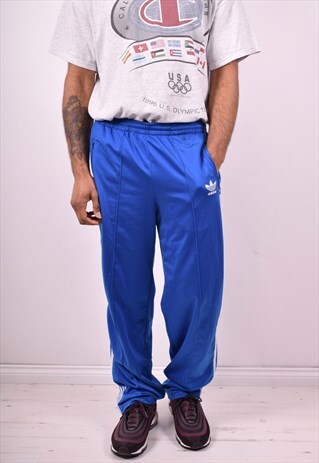 ADIDAS MENS VINTAGE TRACKSUIT TROUSERS W32 L32 BLUE 90S