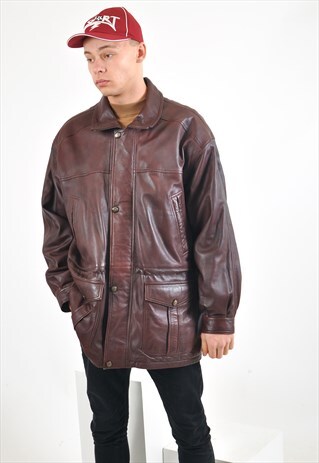 VINTAGE 90'S REAL LEATHER PARKA JACKET
