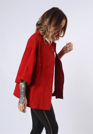 SUEDE LEATHER JACKET VINTAGE SHORT SLEEVED UK 16 (APBW)