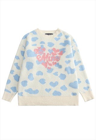 KALODIS COW SPOTS ROUND NECK KNITTED SWEATER