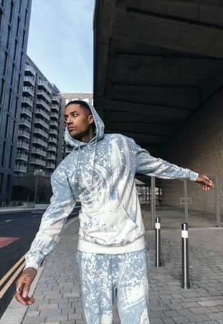LIQUOR N POKER RELAXED HOODIE IN BLEACH WASH BLUE