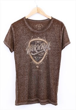 Vintage  Hard Rock Cafe Rock N Roll Tee Brown With Graphic 
