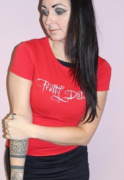 Red Pretty Disturbia Logo T-shirt Loungewear Shirt Sleeved