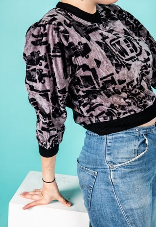 VINTAGE SWEATER IN GREY PATTERNED VELOUR