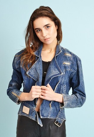 80'S RETRO STONEWASH DENIM OVERSIZED BIKER JACKET