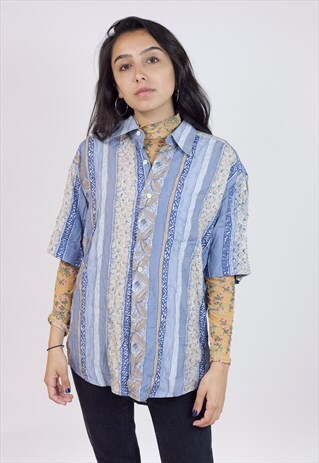 VINTAGE 90S BLUE ABSTRACT PATTERNED SHIRT
