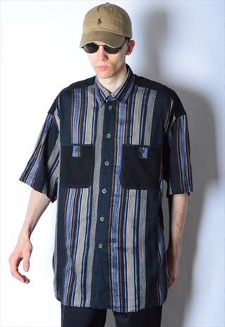 CARLO COLUCCI VINTAGE 90S STRIPED GRUNGE LINEN BLEND SHIRT