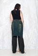 VINTAGE Y2K FLUID DENIM MIDI SKIRT IN GREEN BLUE