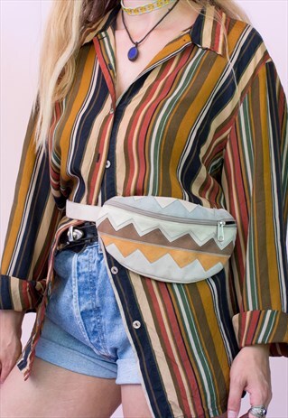 VINTAGE SUEDE CHEVRON ZIP UP BUM BAG