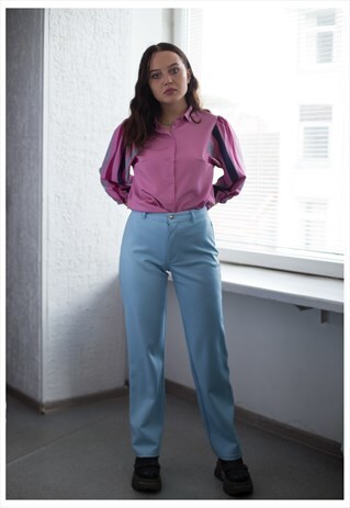 VINTAGE 90'S LIGHT BLUE STRAIGHT HIGH WAIST TROUSERS