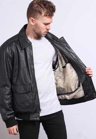 VINTAGE LEATHER AVIATOR JACKET BLACK