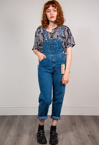 90'S RETRO BLUE GRUNGE DENIM LONG DUNGAREES