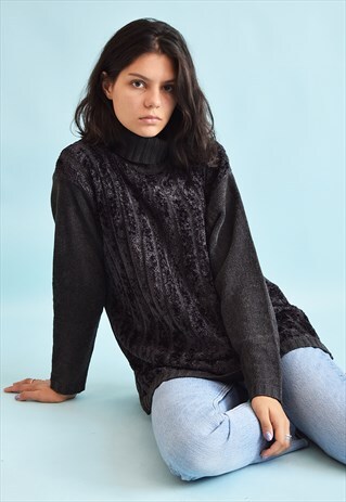 90'S RETRO FURRY FLUFFY ROLL NECK KNIT JUMPER