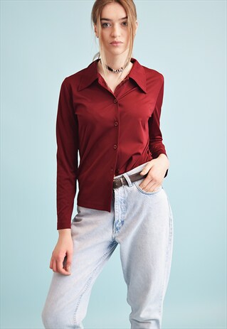 90'S RETRO MINIMALIST SCANDI MAROON MOMS SHIRT TOP