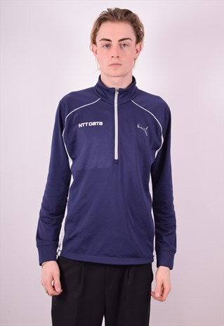 PUMA MENS VINTAGE PULLOVER TRACKSUIT TOP MEDIUM BLUE 90S