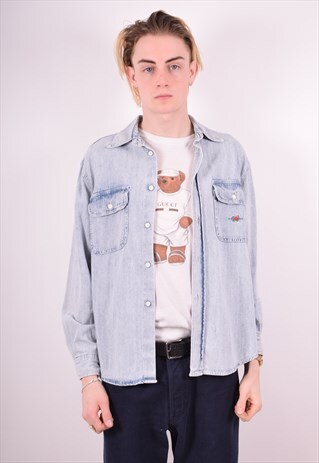 MENS VINTAGE DENIM SHIRT MEDIUM BLUE 90S