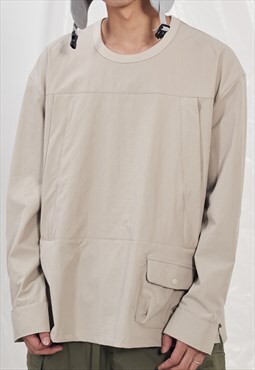 Water Resistant Mock Pocket Pullover in Grey