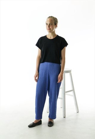 BLUE TEXTURED PANTS / HIGH WAISTED PANTS