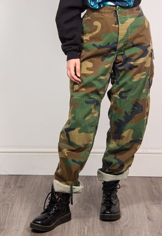 VINTAGE 90'S GREEN CAMO GRUNGE TROUSERS PANTS