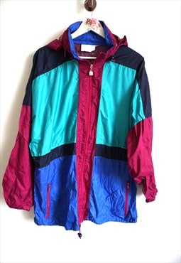 Vintage Windbreaker Raincoat Sports Jacket with Hood Parka