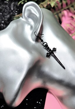 Black Dagger dangly earrings stainless steel