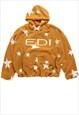 Fleece hoodie fluffy jacket star print pullover in yellow