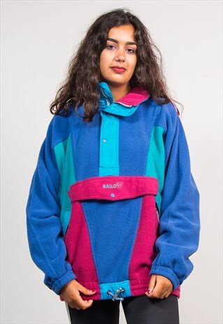90'S VTG BRIGHT COLOURBLOCK HALF ZIP FLEECE PULLOVER JACKET