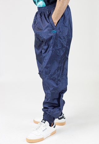 VINTAGE 90S LI-NING NAVY SHELL TRACKSUIT BOTTOMS