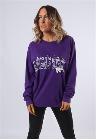 LONG SLEEVED TOP SWEATSHIRT OVERSIZED PRINT LOGO UK 14 (EAEV