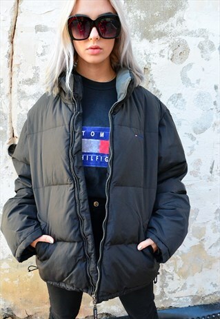 TOMMY HILFIGER VINTAGE BLACK PUFFER WINTER JACKET