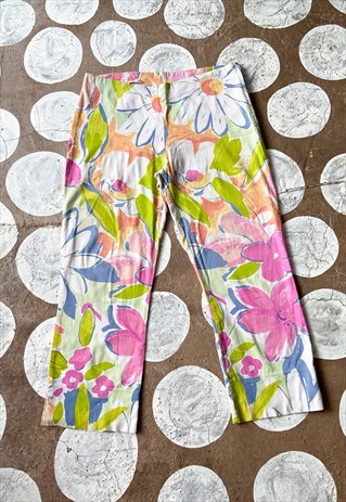 VINTAGE 90'S DAISY FLORAL PRINT CROPPED TROUSERS - S/M