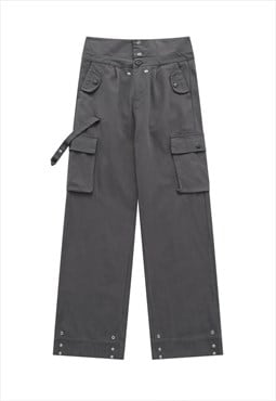 High waist parachute joggers cargo pocket pants in grey