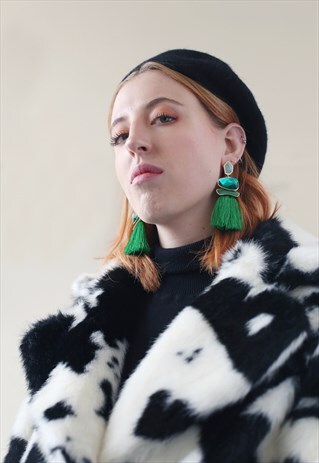 STATEMENT GREEN GEM & TASSEL COCKTAIL EARRINGS