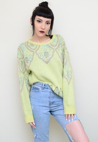 VINTAGE 90'S INDIE PATTERNED SLOUCHY JUMPER