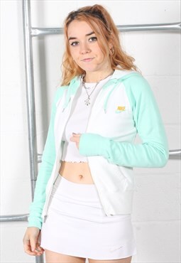 Vintage Nike Hoodie in White Full Zip Sports Jumper Small