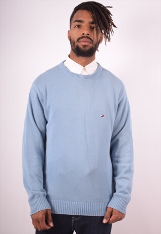 TOMMY HILFIGER MENS VINTAGE JUMPER SWEATER MEDIUM BLUE 90S