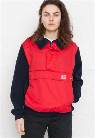 VINTAGE RED NAVY HELLY-HANSEN 1/4 ZIP PULLOVER JACKET