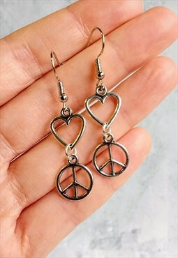 Love Heart and Peace Earrings
