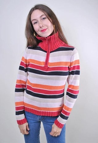 Striped zipped up women vintage sweater