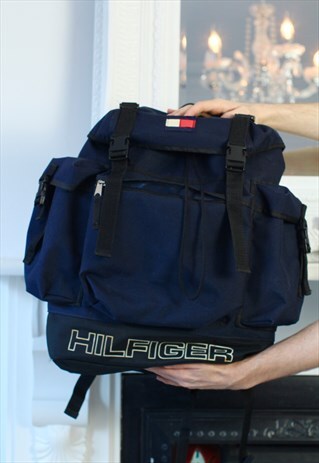 VINTAGE 90S TOMMY HILFIGER BACKPACK BAG NAVY BLUE RUCKSACK