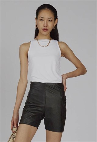VINTAGE 90S BLACK HIGH WAISTED LEATHER SHORTS