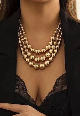 Trio Row Beaded Necklace In Gold