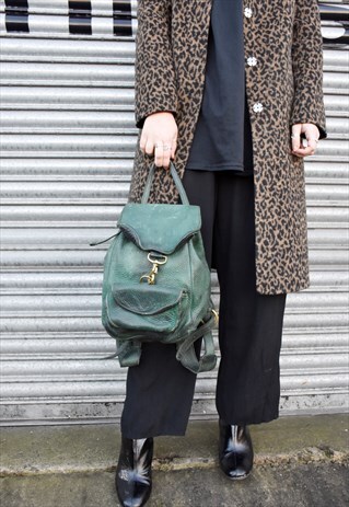 VINTAGE WORN LEATHER GREEN RUCKSACK / BACKPACK