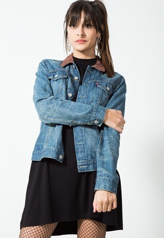 VINTAGE 80S LEVI'S CONTRAST COLLAR DENIM JACKET / S1709