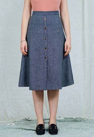 TRAPEZE SKIRT MINIMALIST W27 HIGH WAIST PEPPER MIDI VINTAGE
