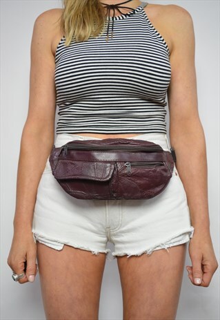 VINTAGE 90S BURGUNDY LEATHER BUM BAG FANNY PACK GRUNGE RETRO