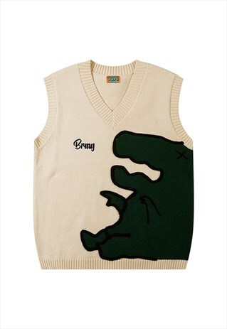 DRAGON PATCH SLEEVELESS SWEATER FLUFFY KNITWEAR GILET JUMPER