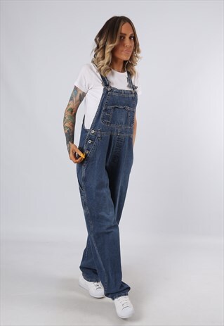 DENIM DUNGAREES VINTAGE WIDE TAPERED LEG UK 16 (G3DW)